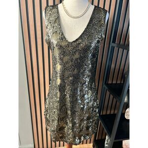 Express NYE sequin gold and black dress size small 1920 style dress short